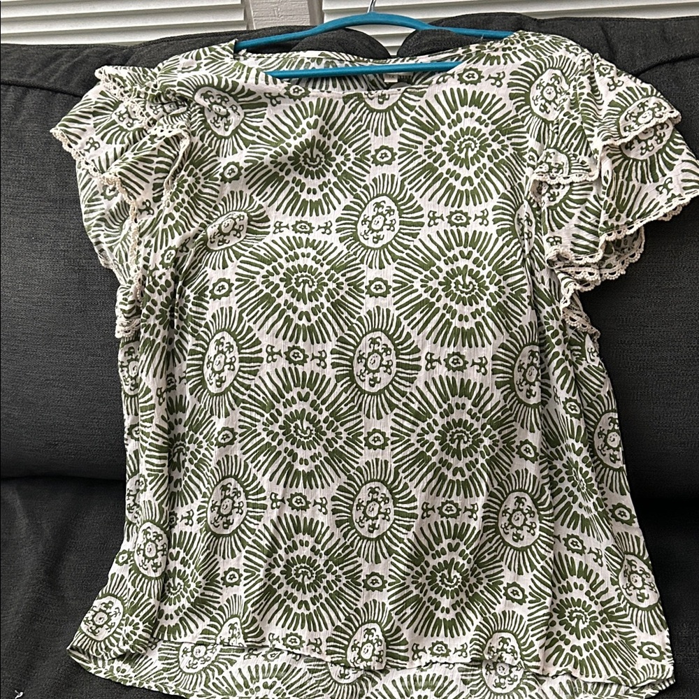 Haute Hippie Olive and Cream Patterned Blouse